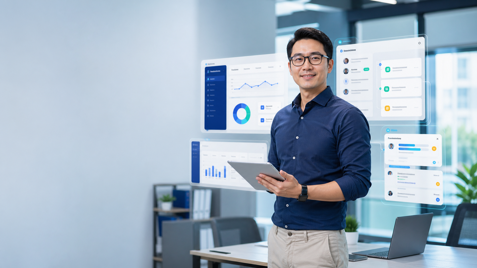 Konsultan digital dengan dashboard aplikasi bisnis